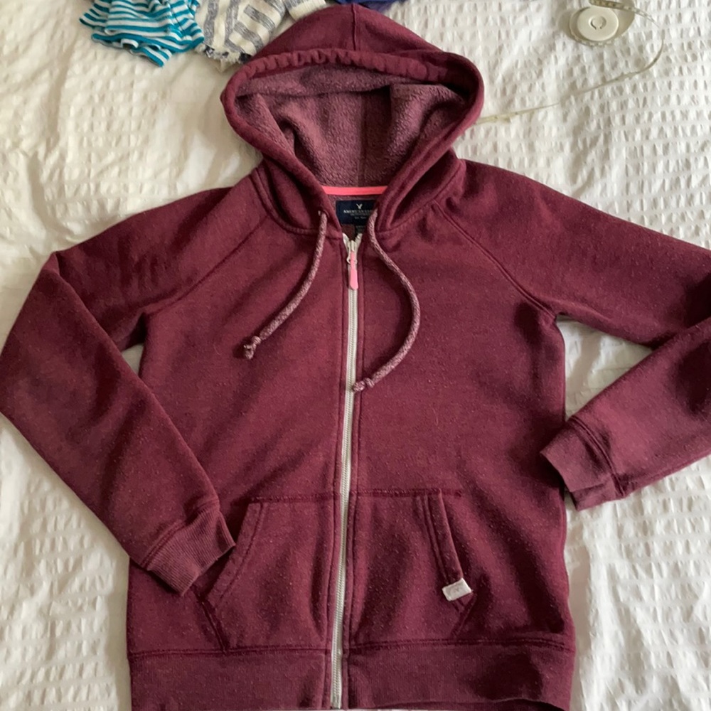 Guc burgundy hoodie with neon inner trim